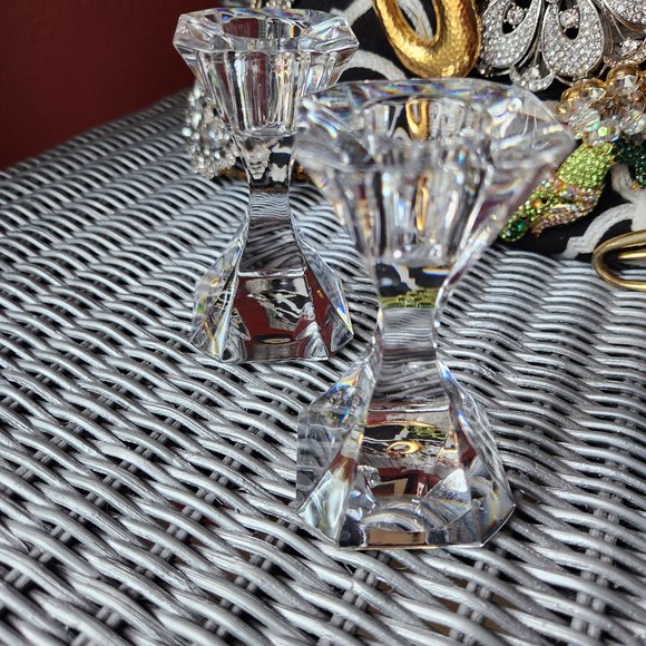 VILLEROY & BOCH ~ Signed Pair Vintage Cocktail Club Crystal Candle Holders ~ 4” - Picture 1 of 4